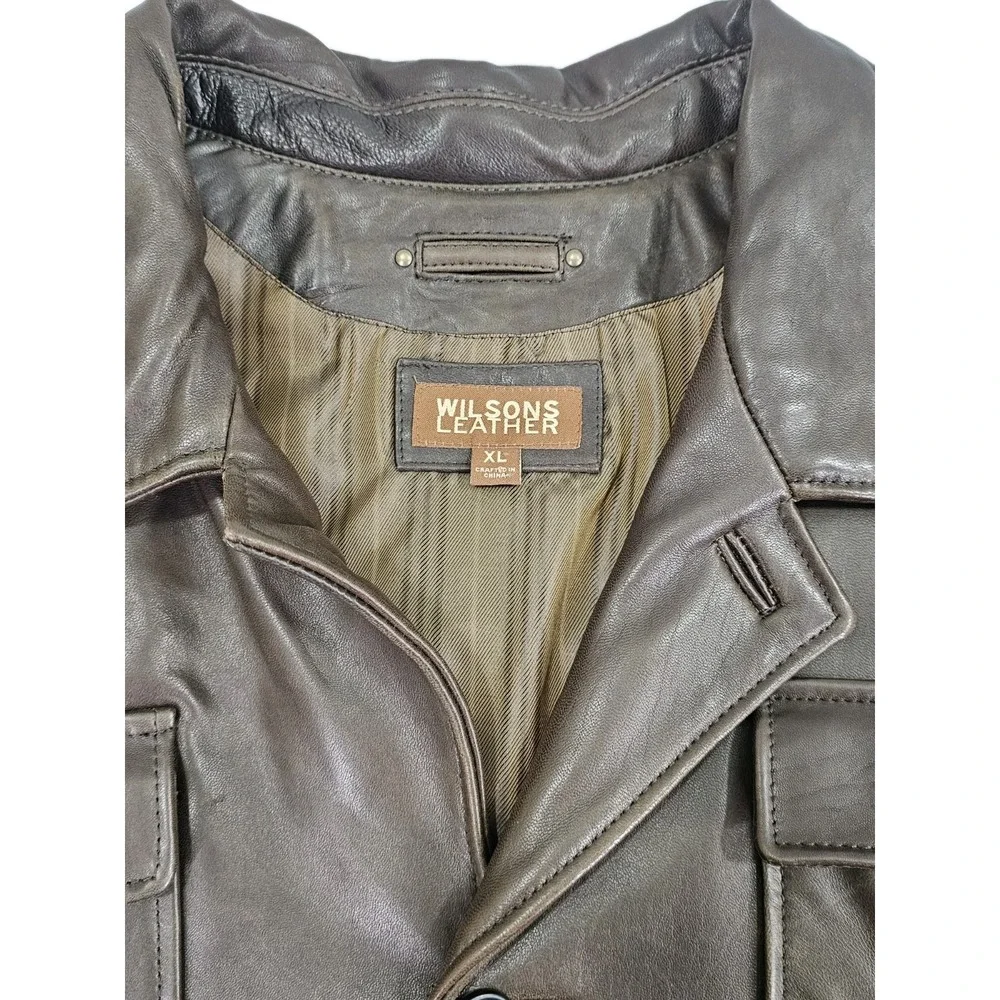 VTG Wilsons Leather Dark Brown Mens XL Field Jacket Sport Coat Lined Pockets